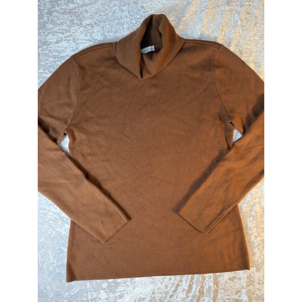 NWT Preston & York Ribbed Turtleneck Sweater Womens M Brown Stretch Minimalist